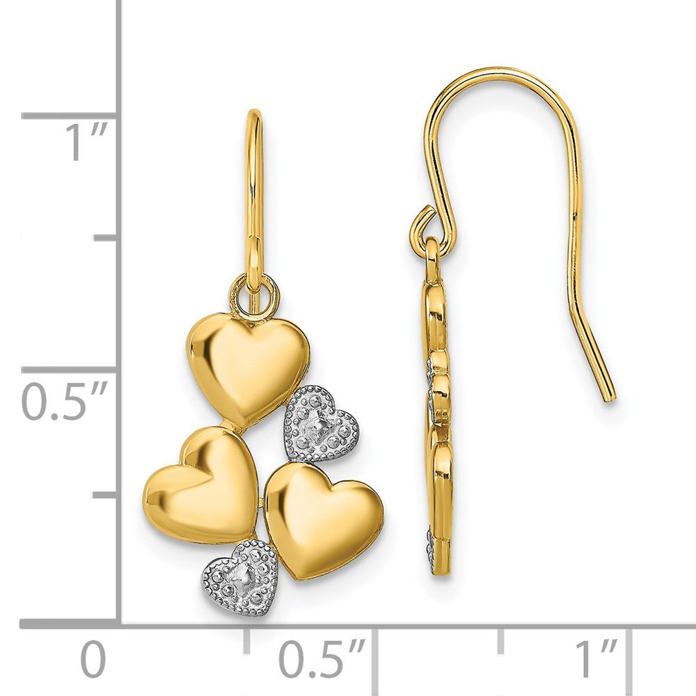 14K Gelb & Rhodium mit Rhodium Poliert Herzen Hirte Haken Ohrringe