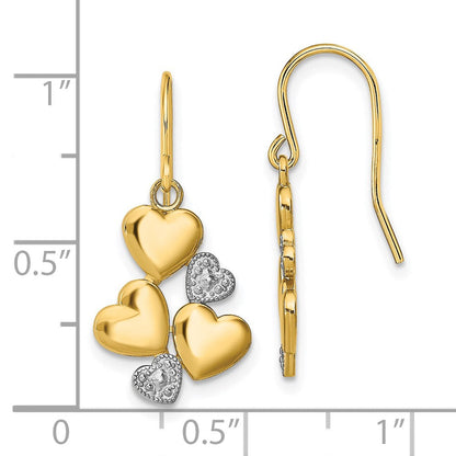 14K Gelb & Rhodium mit Rhodium Poliert Herzen Hirte Haken Ohrringe