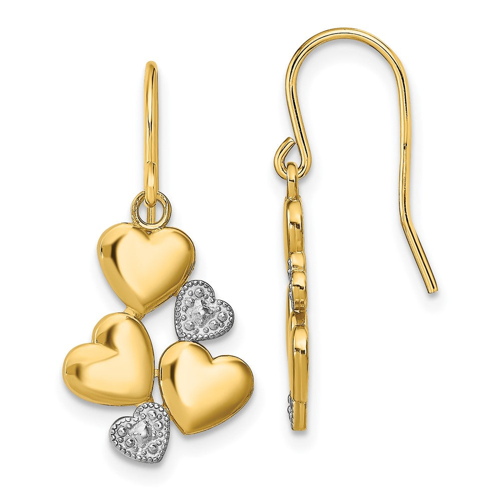 14K Gelb & Rhodium mit Rhodium Poliert Herzen Hirte Haken Ohrringe