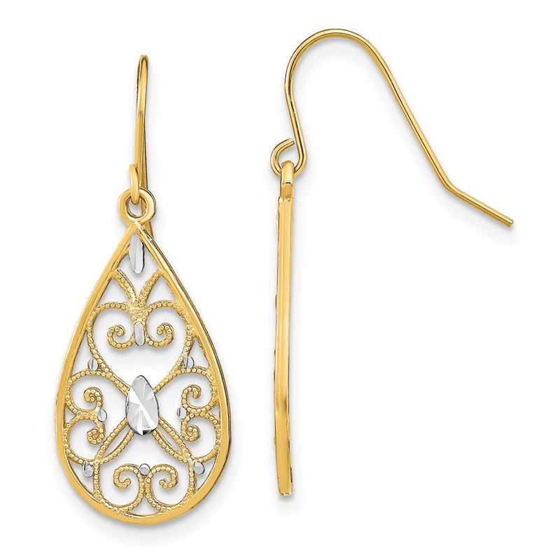 14K Gelb & Rhodium mit Rhodium Diamantiert Fantasie Hängend Draht Ohrringe
