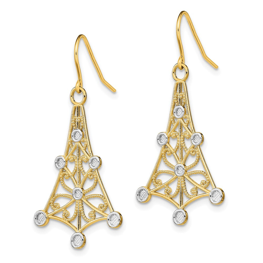 14K Gelb & Rhodium mit Rhodium Fantasie Hängend Draht Ohrringe