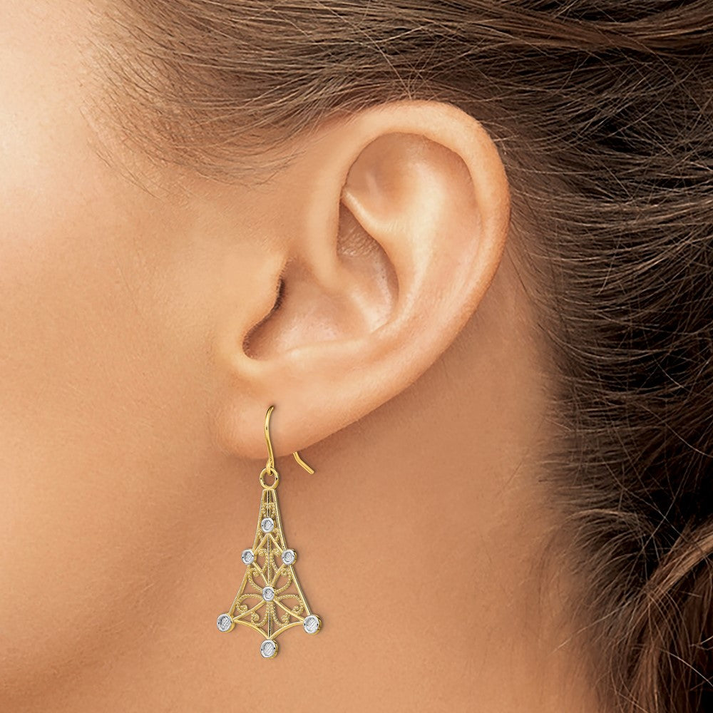 14K Gelb & Rhodium mit Rhodium Fantasie Hängend Draht Ohrringe