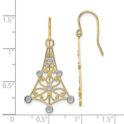 14K Gelb & Rhodium mit Rhodium Fantasie Hängend Draht Ohrringe