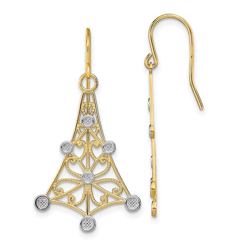 14K Gelb & Rhodium mit Rhodium Fantasie Hängend Draht Ohrringe