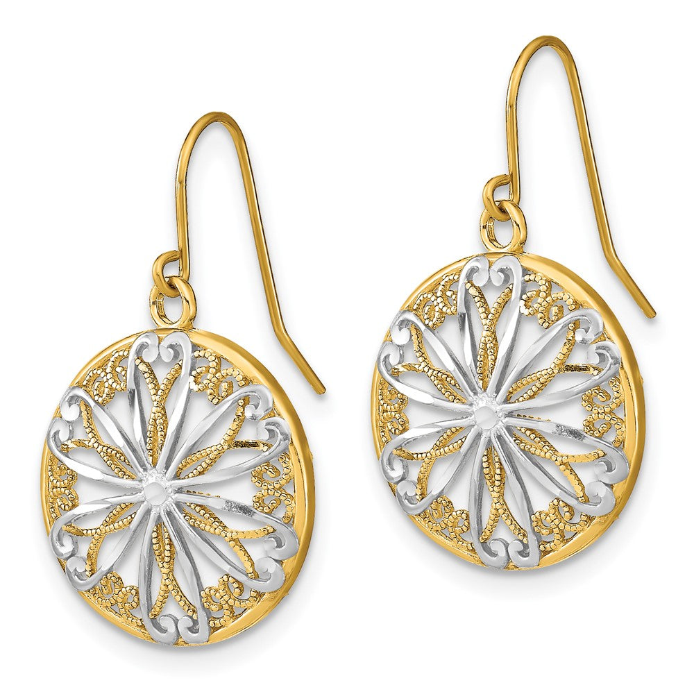 14K Gelb & Rhodium mit Rhodium Filigran Medallion Ohrhänger