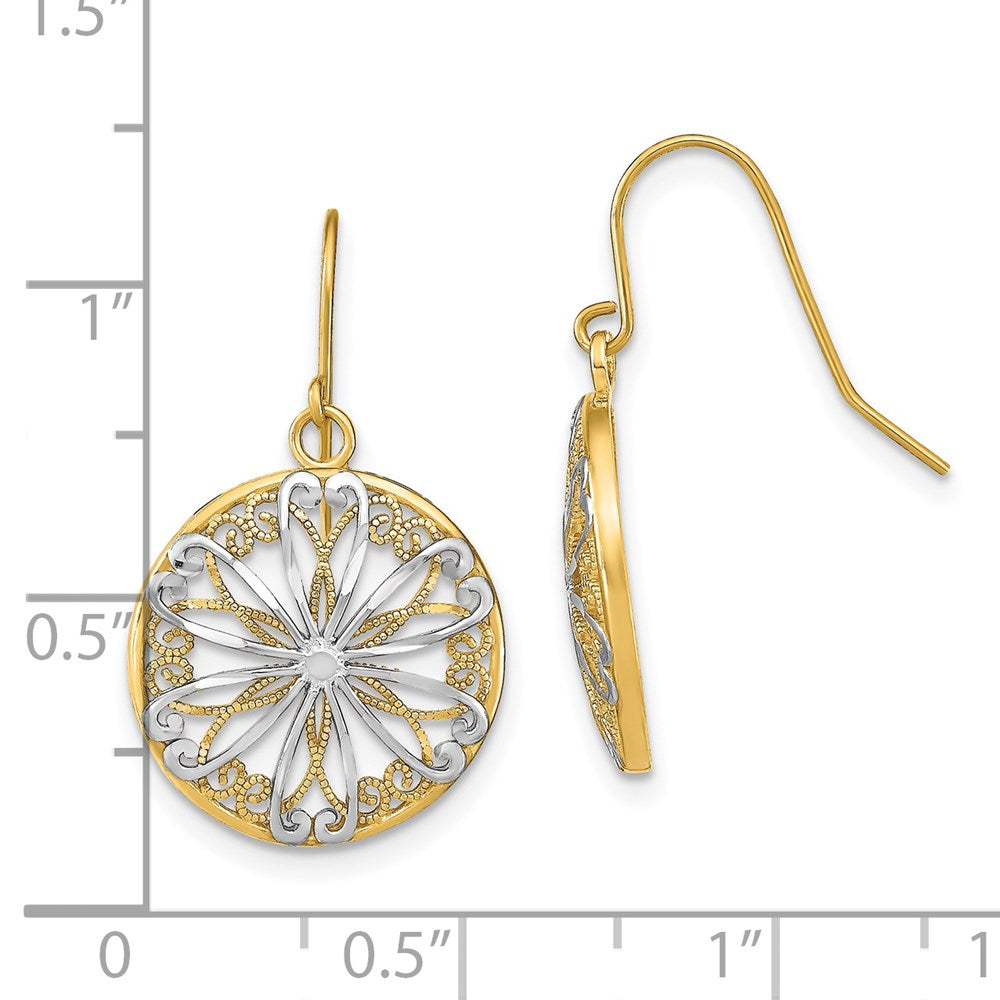 14K Gelb & Rhodium mit Rhodium Filigran Medallion Ohrhänger