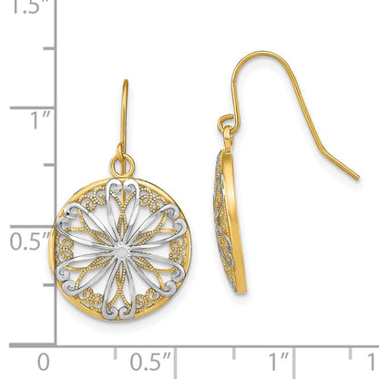 14K Gelb & Rhodium mit Rhodium Filigran Medallion Ohrhänger
