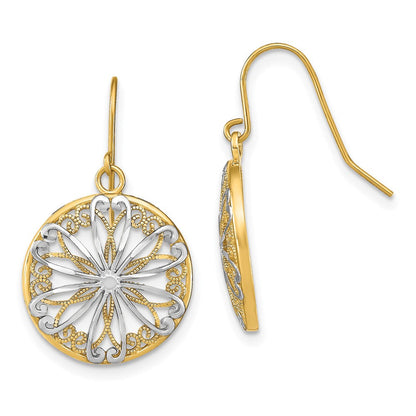 14K Gelb & Rhodium mit Rhodium Filigran Medallion Ohrhänger