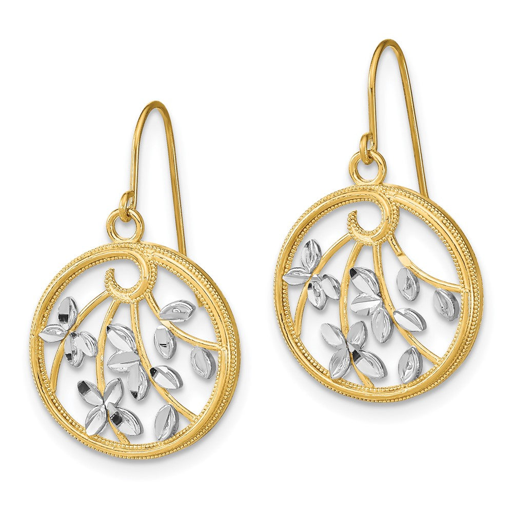 14K Gelb & Rhodium mit Rhodium Diamantiert Leaves Rund Ohrhänger