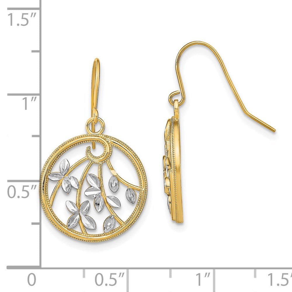 14K Gelb & Rhodium mit Rhodium Diamantiert Leaves Rund Ohrhänger