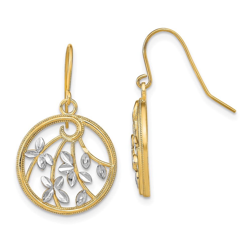 14K Gelb & Rhodium mit Rhodium Diamantiert Leaves Rund Ohrhänger