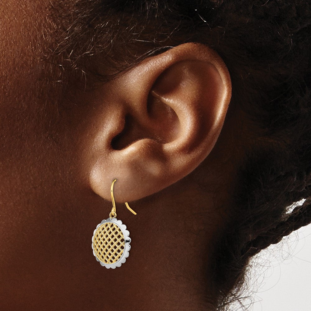 14K Gelb & Rhodium mit Rhodium Fantasie Hängend Draht Ohrringe