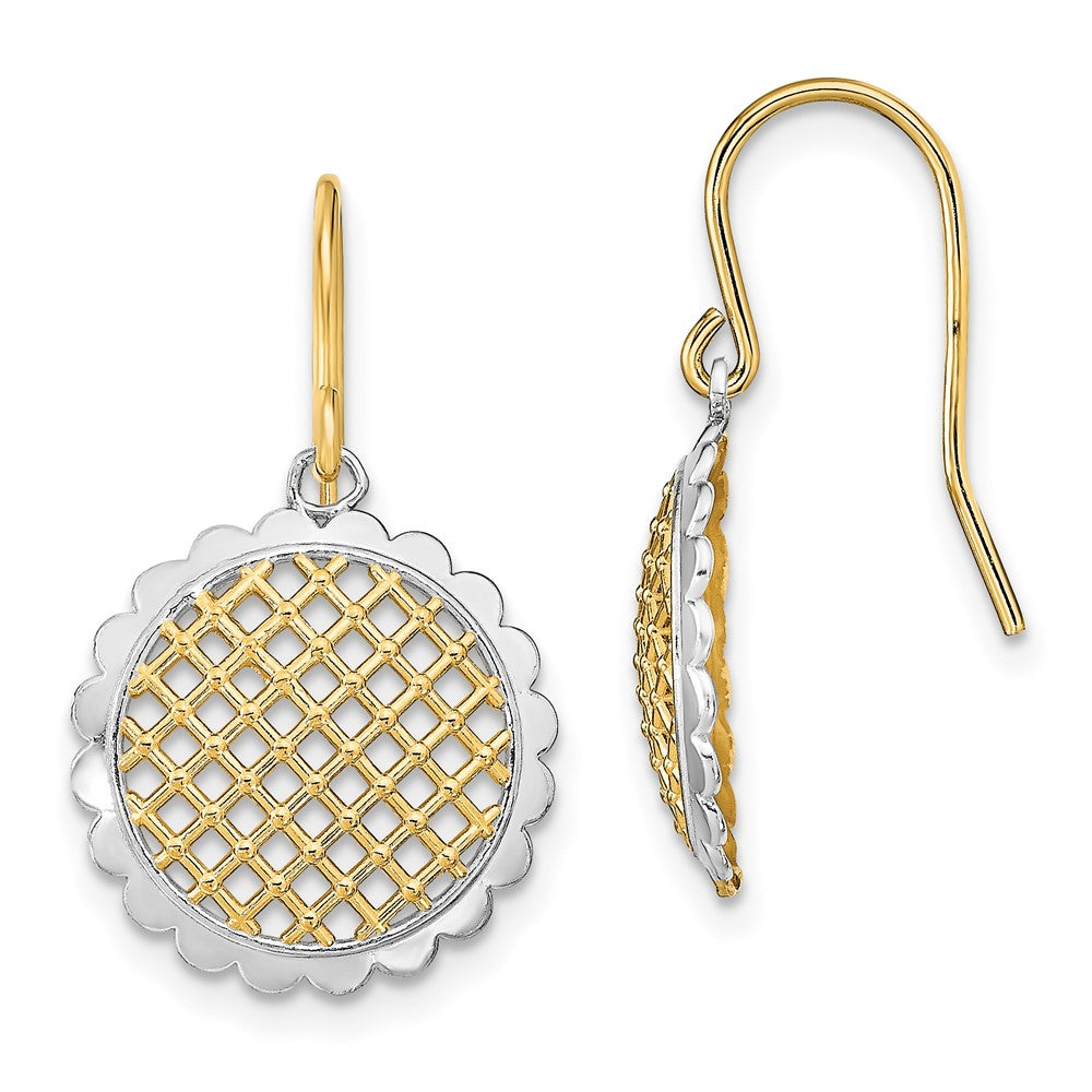 14K Gelb & Rhodium mit Rhodium Fantasie Hängend Draht Ohrringe