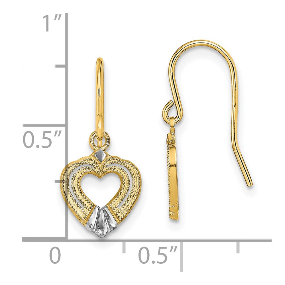 14K Gelb & Rhodium mit Weiß Poliert Herz Hirte Haken Ohrringe