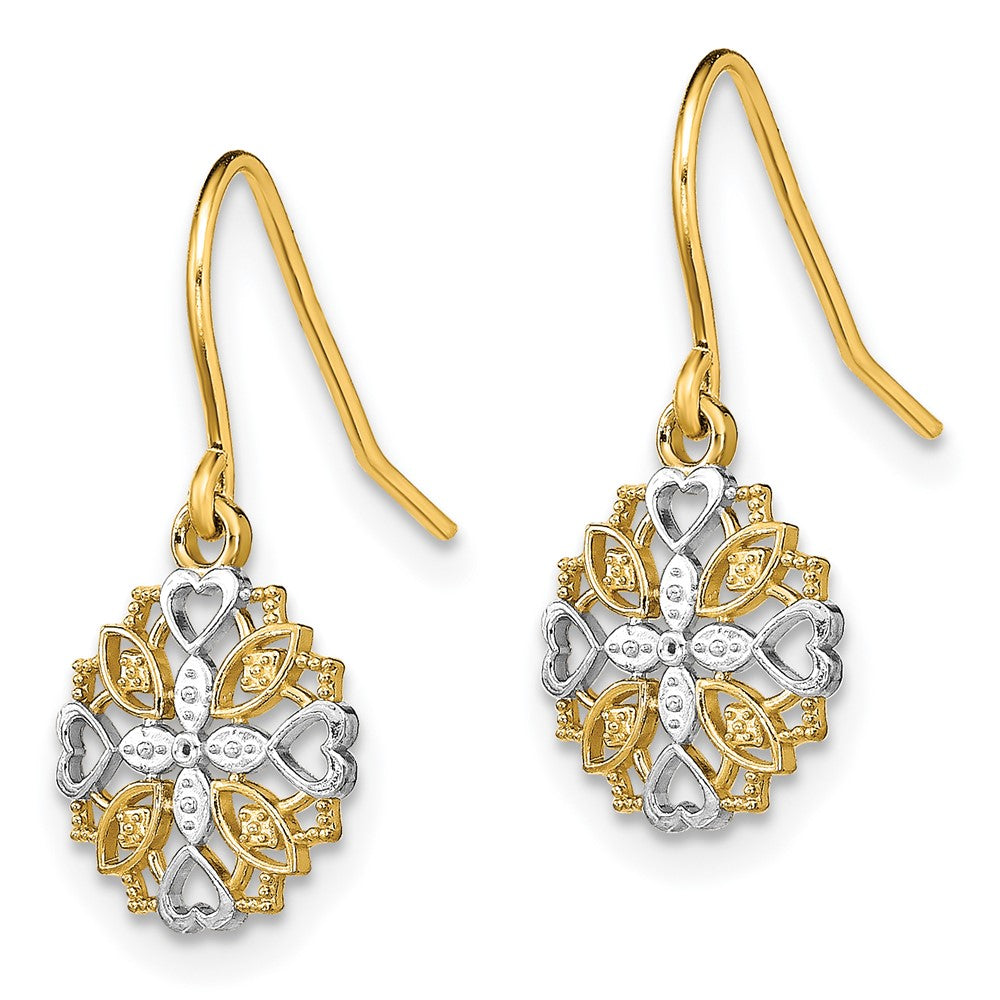 14K Gelb & Rhodium und Fantasie Hängend Draht Ohrringe