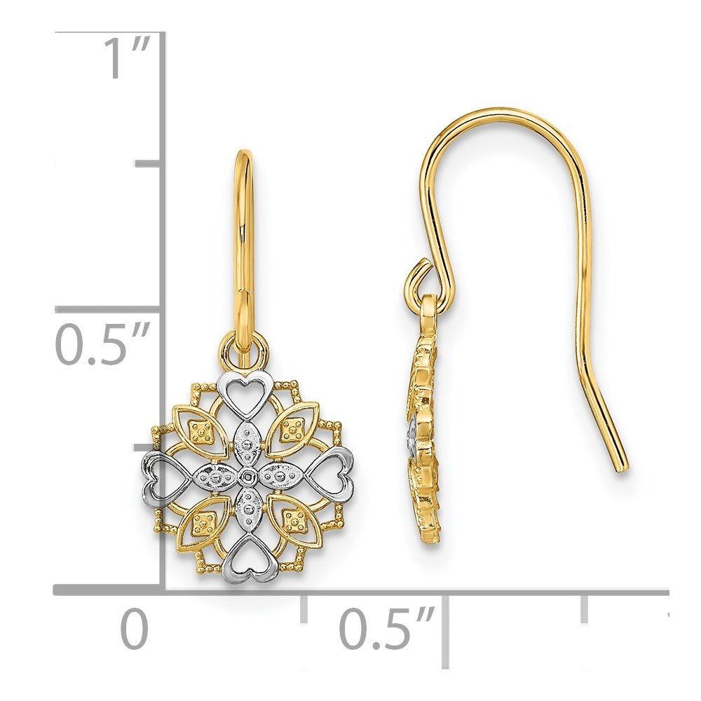 14K Gelb & Rhodium und Fantasie Hängend Draht Ohrringe