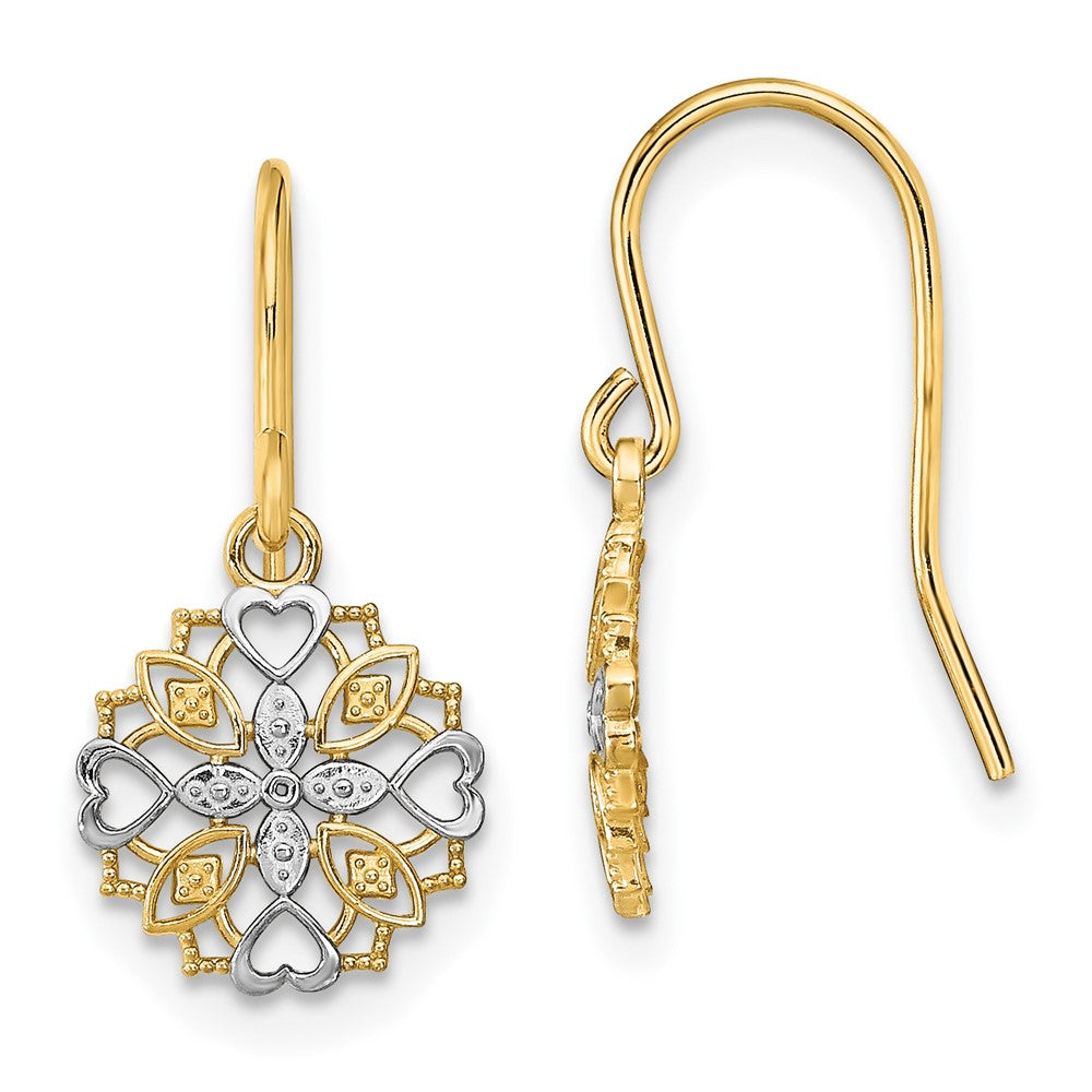 14K Gelb & Rhodium und Fantasie Hängend Draht Ohrringe