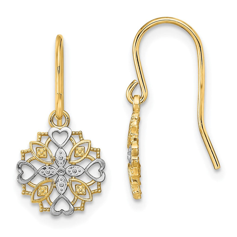 14K Gelb & Rhodium und Fantasie Hängend Draht Ohrringe