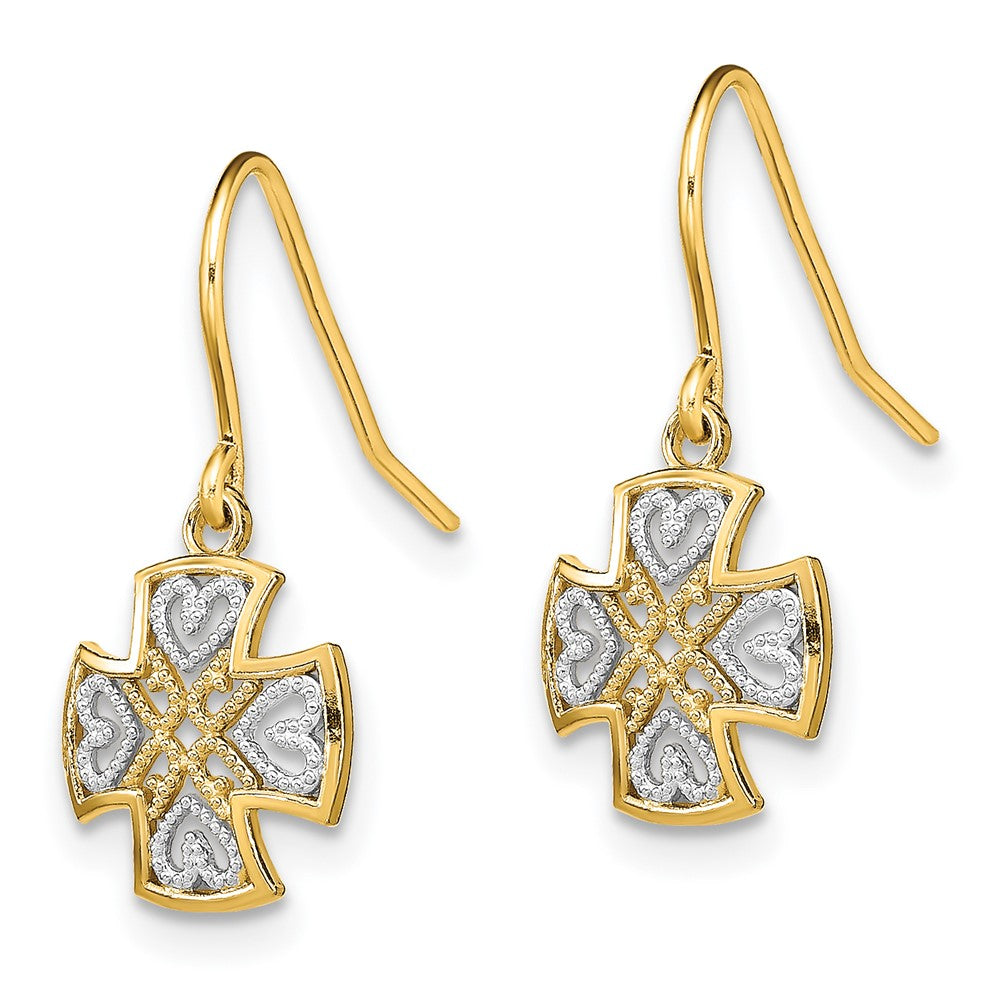 14K Gelb & Rhodium und Fantasie Hängend Draht Ohrringe
