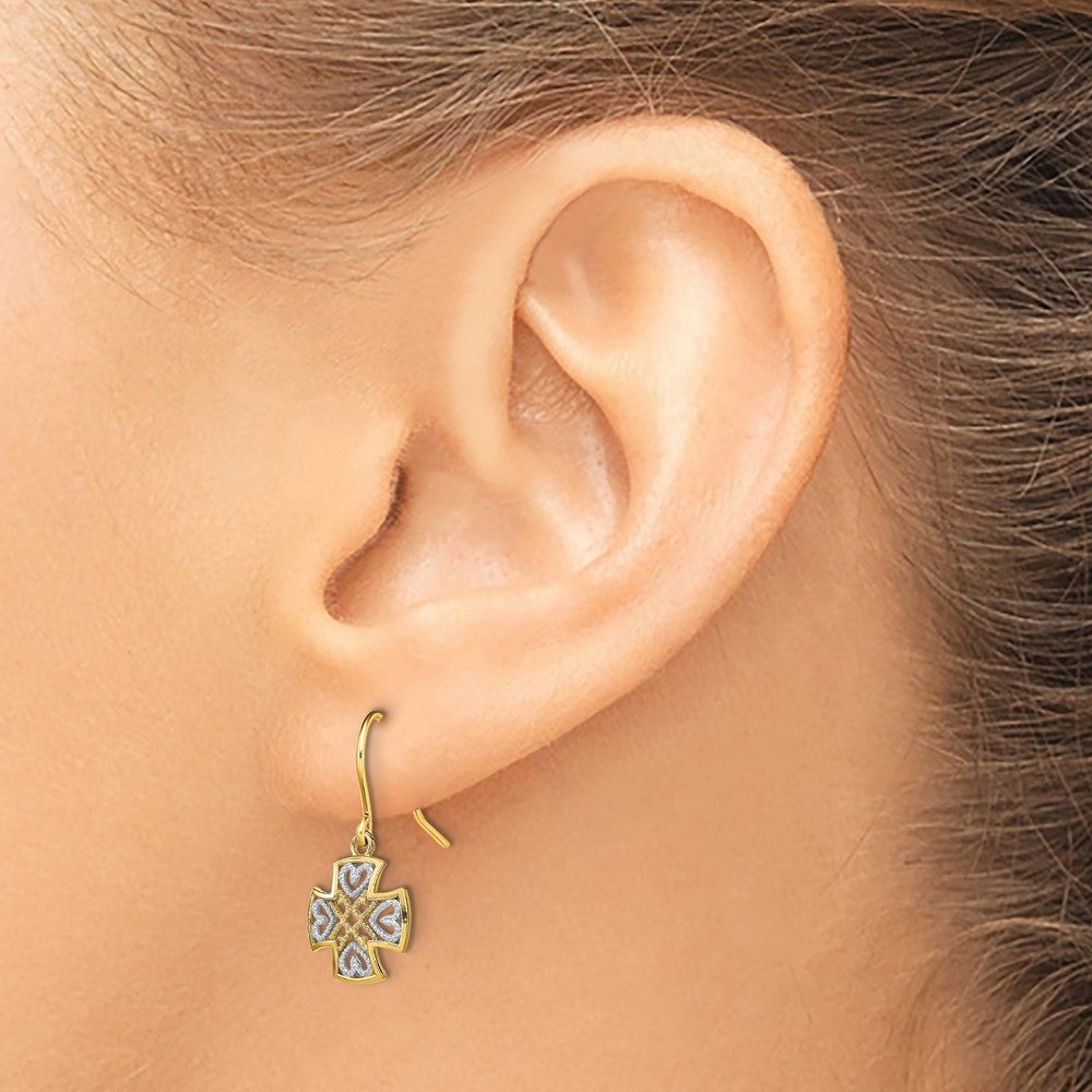 14K Gelb & Rhodium und Fantasie Hängend Draht Ohrringe