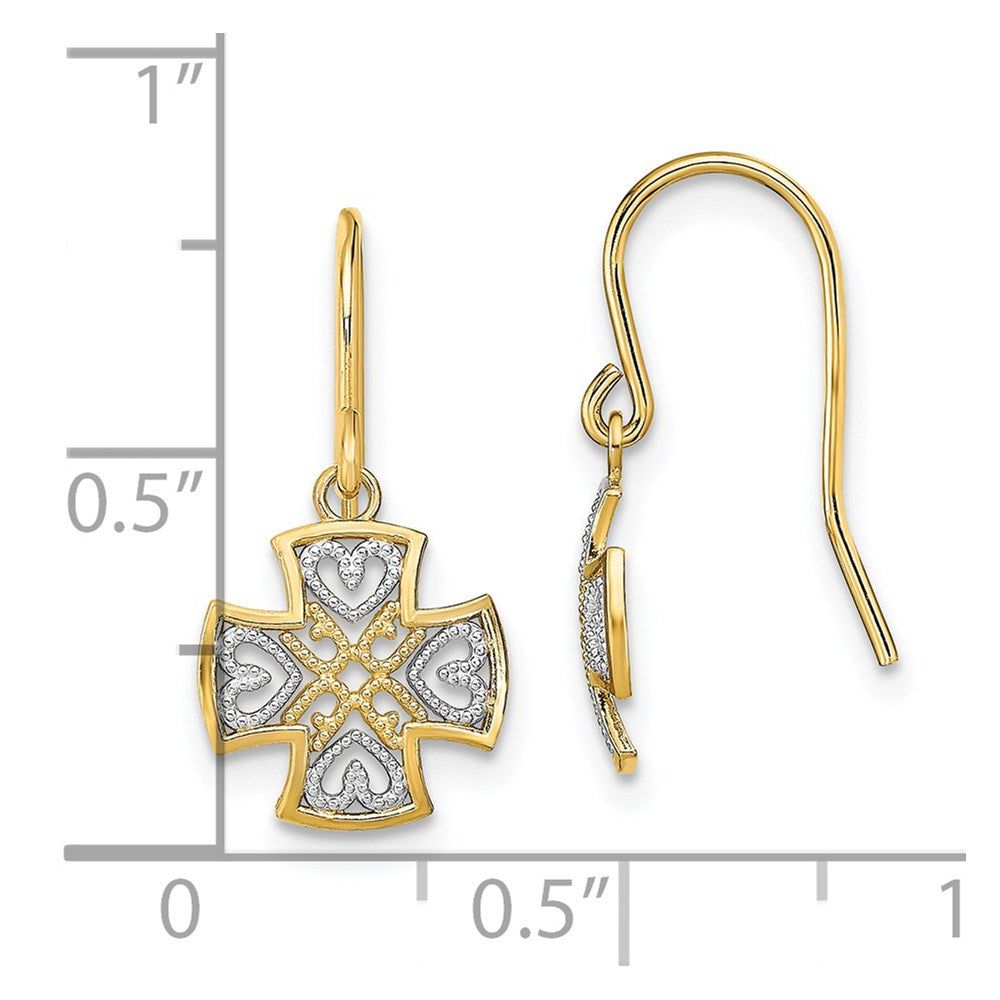14K Gelb & Rhodium und Fantasie Hängend Draht Ohrringe