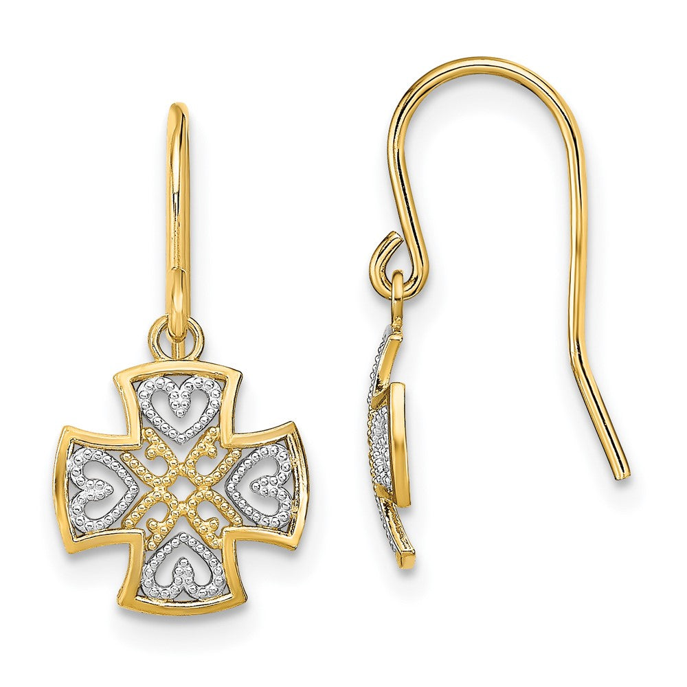 14K Gelb & Rhodium und Fantasie Hängend Draht Ohrringe