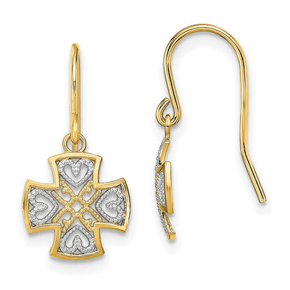 14K Gelb & Rhodium und Fantasie Hängend Draht Ohrringe