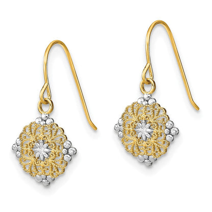 14K Gelb & Rhodium mit Rhodium Diamantiert Mittig Mini Filigran Medallion Ohrringe