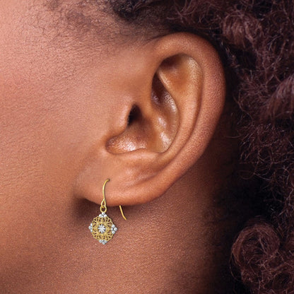 14K Gelb & Rhodium mit Rhodium Diamantiert Mittig Mini Filigran Medallion Ohrringe