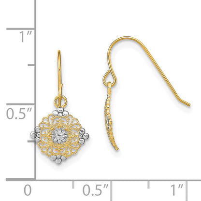 14K Gelb & Rhodium mit Rhodium Diamantiert Mittig Mini Filigran Medallion Ohrringe