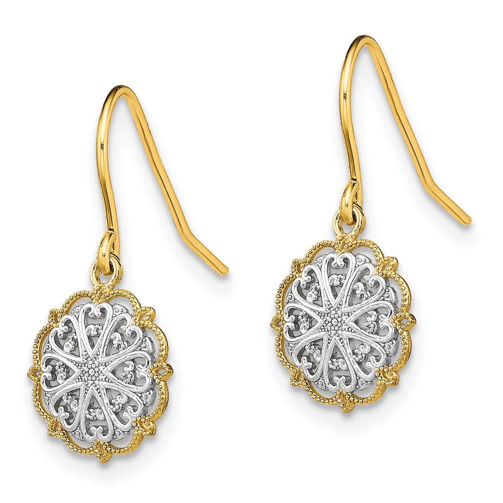 14K Gelb & Rhodium und Fantasie Hängend Draht Ohrringe