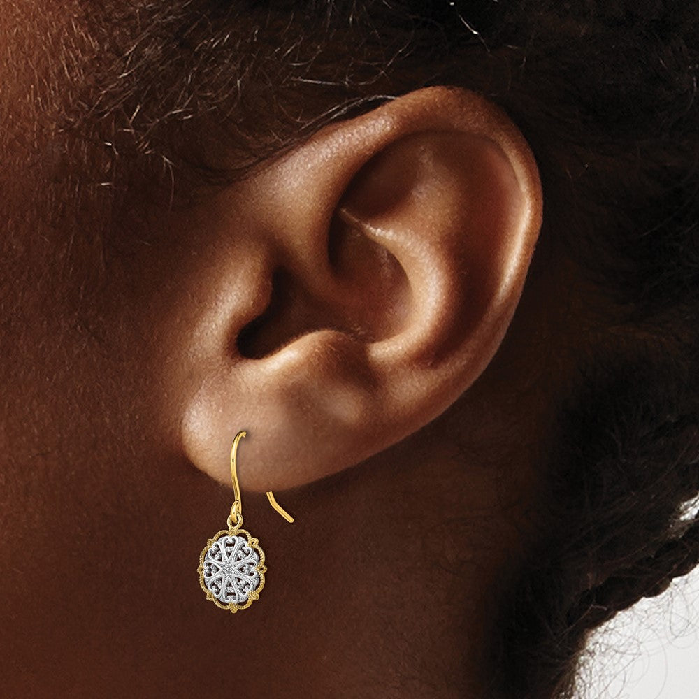 14K Gelb & Rhodium und Fantasie Hängend Draht Ohrringe