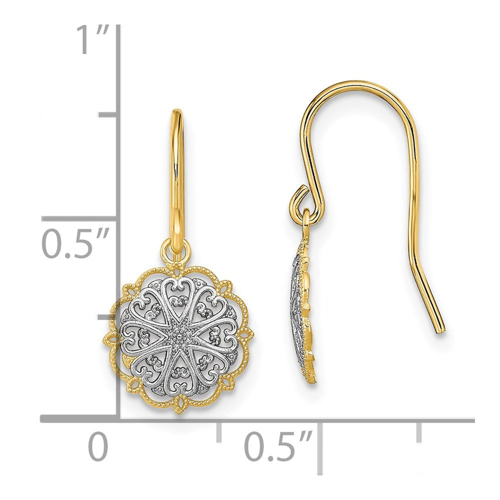 14K Gelb & Rhodium und Fantasie Hängend Draht Ohrringe