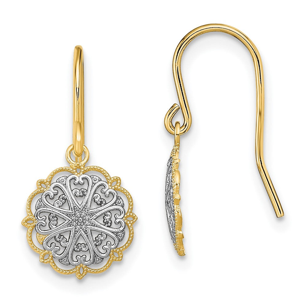 14K Gelb & Rhodium und Fantasie Hängend Draht Ohrringe