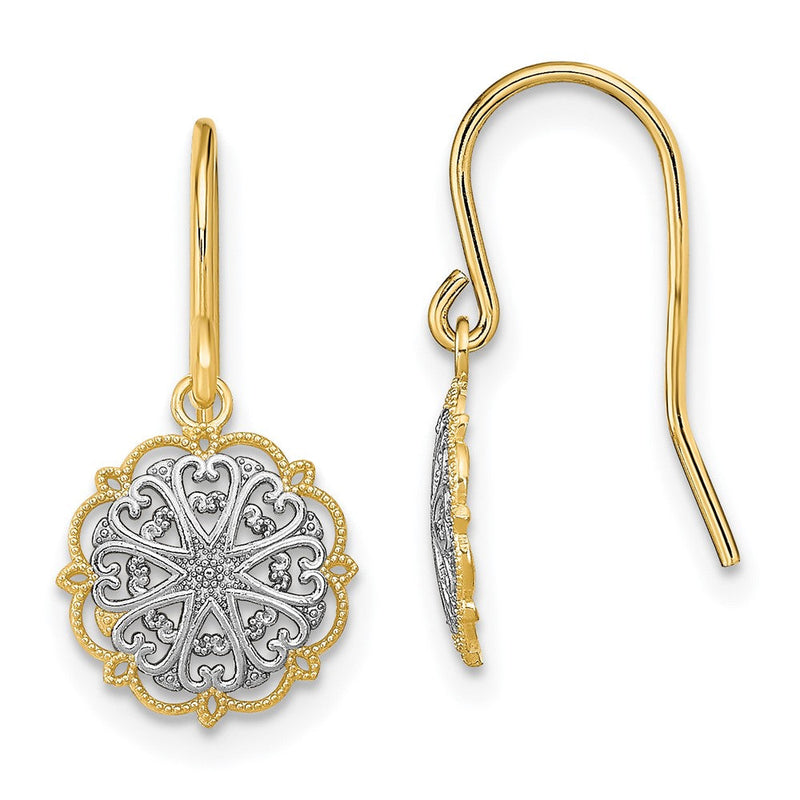 14K Gelb & Rhodium und Fantasie Hängend Draht Ohrringe