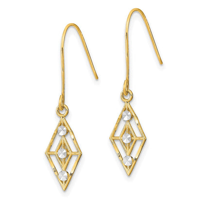 14K Gelb & Rhodium mit Rhodium Diamantiert Klein Diamant Form Draht Ohrringe