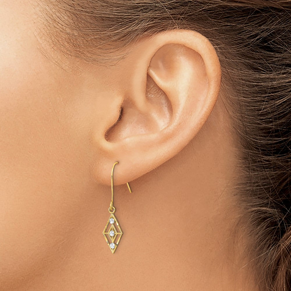 14K Gelb & Rhodium mit Rhodium Diamantiert Klein Diamant Form Draht Ohrringe