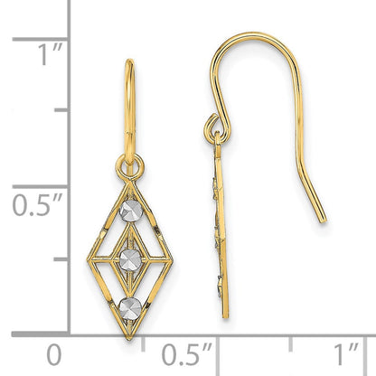 14K Gelb & Rhodium mit Rhodium Diamantiert Klein Diamant Form Draht Ohrringe