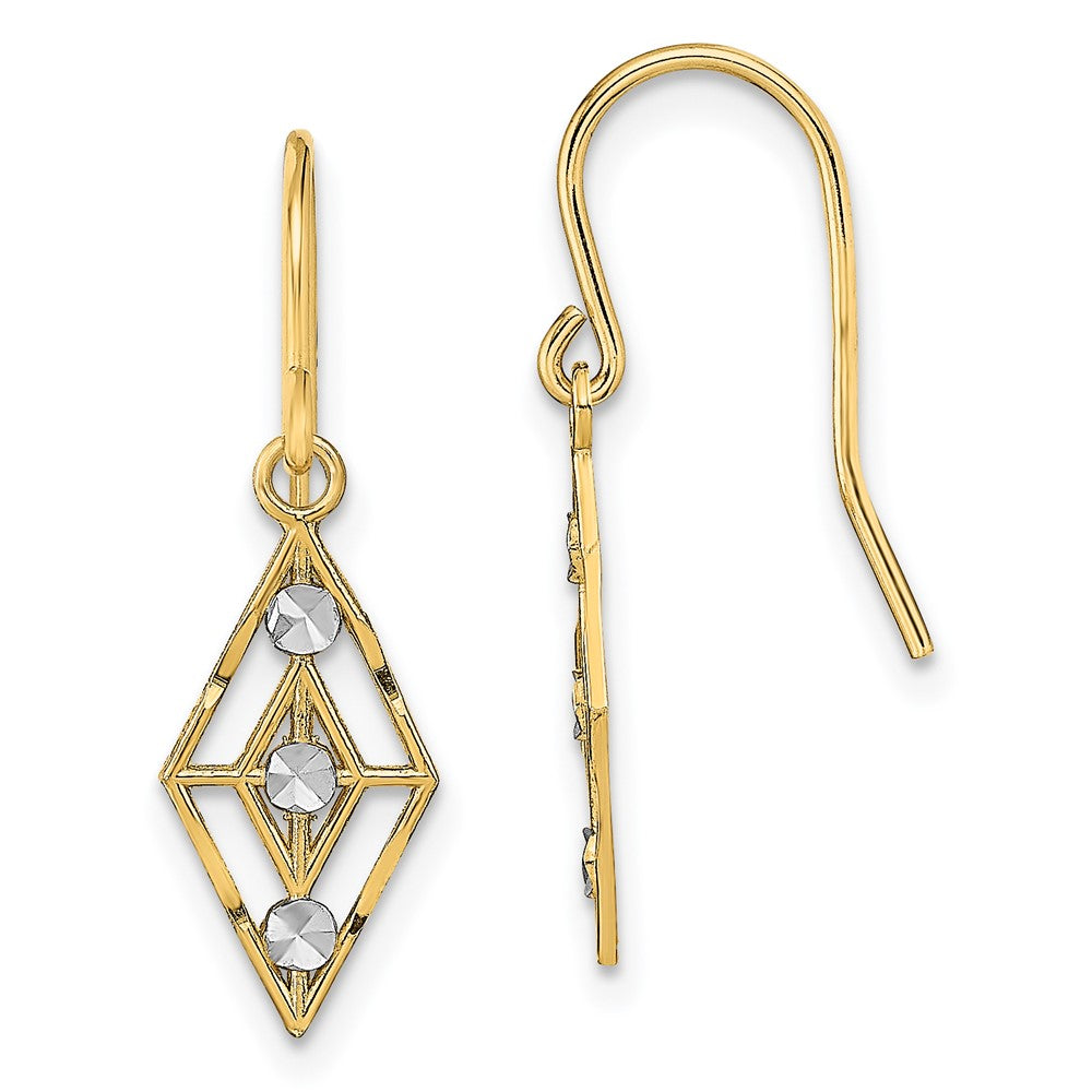 14K Gelb & Rhodium mit Rhodium Diamantiert Klein Diamant Form Draht Ohrringe