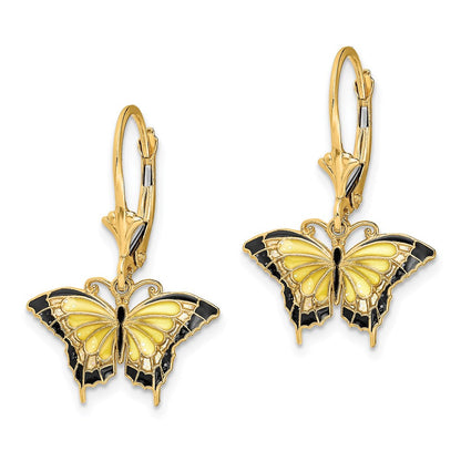 14K Gelbgold Schmetterling mit Emailliert Flügel Ohrhänger mit Brisur