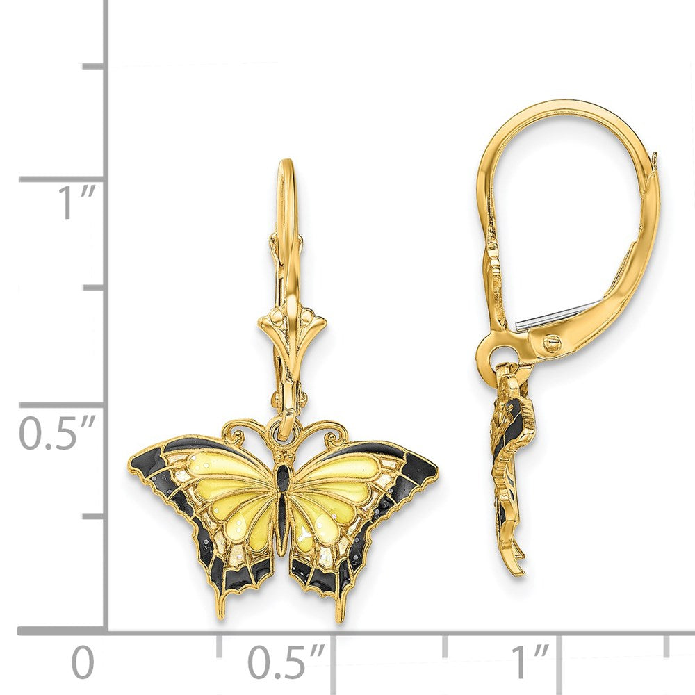 14K Gelbgold Schmetterling mit Emailliert Flügel Ohrhänger mit Brisur