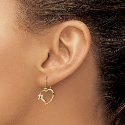 14K Gelbgold mit Emaille Kreuz Herz Ohrhänger