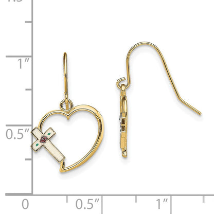 14K Gelbgold mit Emaille Kreuz Herz Ohrhänger