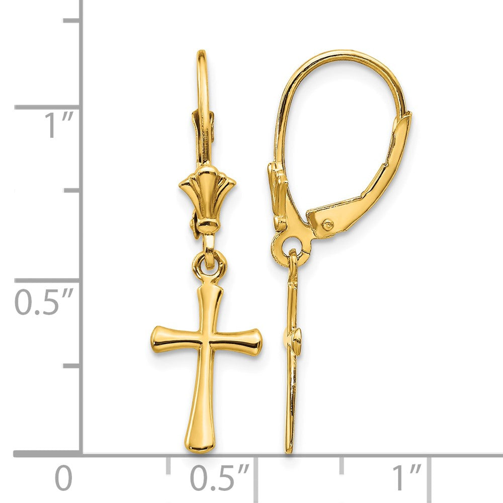 14K Gelbgold Poliert Kreuz Ohrhänger mit Brisur