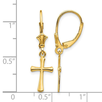 14K Gelbgold Poliert Kreuz Ohrhänger mit Brisur