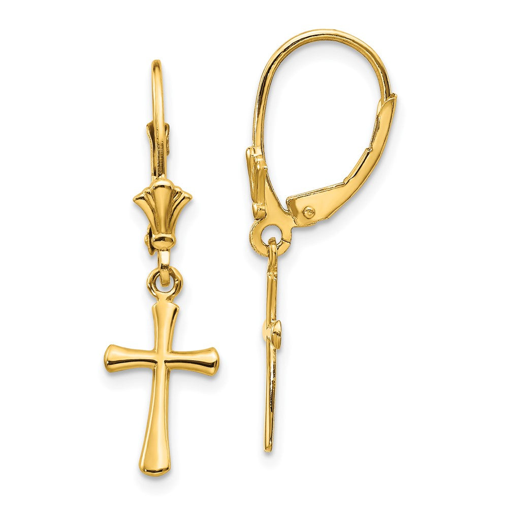 14K Gelbgold Poliert Kreuz Ohrhänger mit Brisur