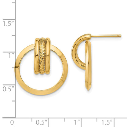 14K Gelbgold Diamantiert Mittig Dreifach Draht in Kreis Stecker Ohrhänger