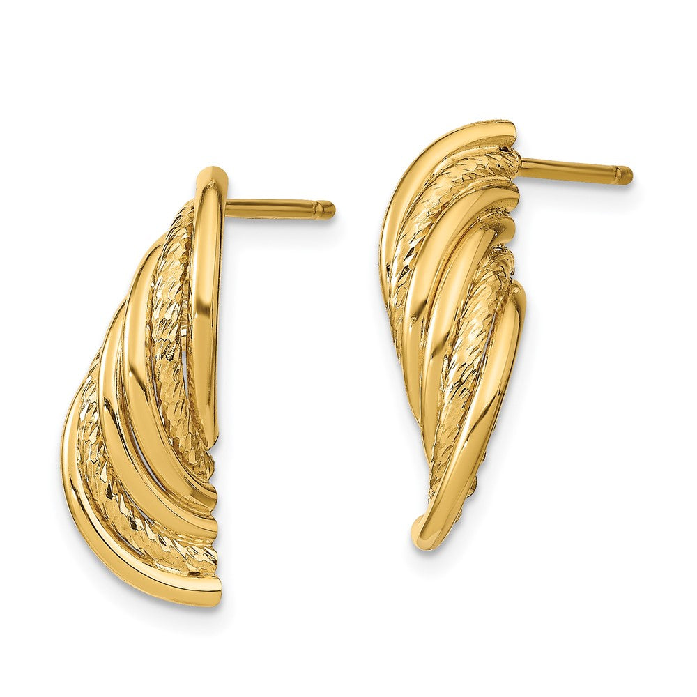 14K Gelbgold Fantasie Poliert Diamantiert Gedreht Stecker Ohrhänger