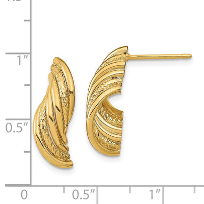 14K Gelbgold Fantasie Poliert Diamantiert Gedreht Stecker Ohrhänger