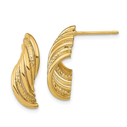 14K Gelbgold Fantasie Poliert Diamantiert Gedreht Stecker Ohrhänger